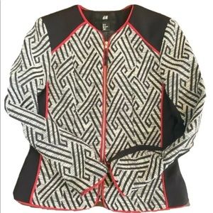 H&M - Zip Up Long Sleeve Blazer - Creme/Black/Red - Women's Size 6 - EUC